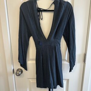 Navy Polka Dot Long Sleeve Dress
